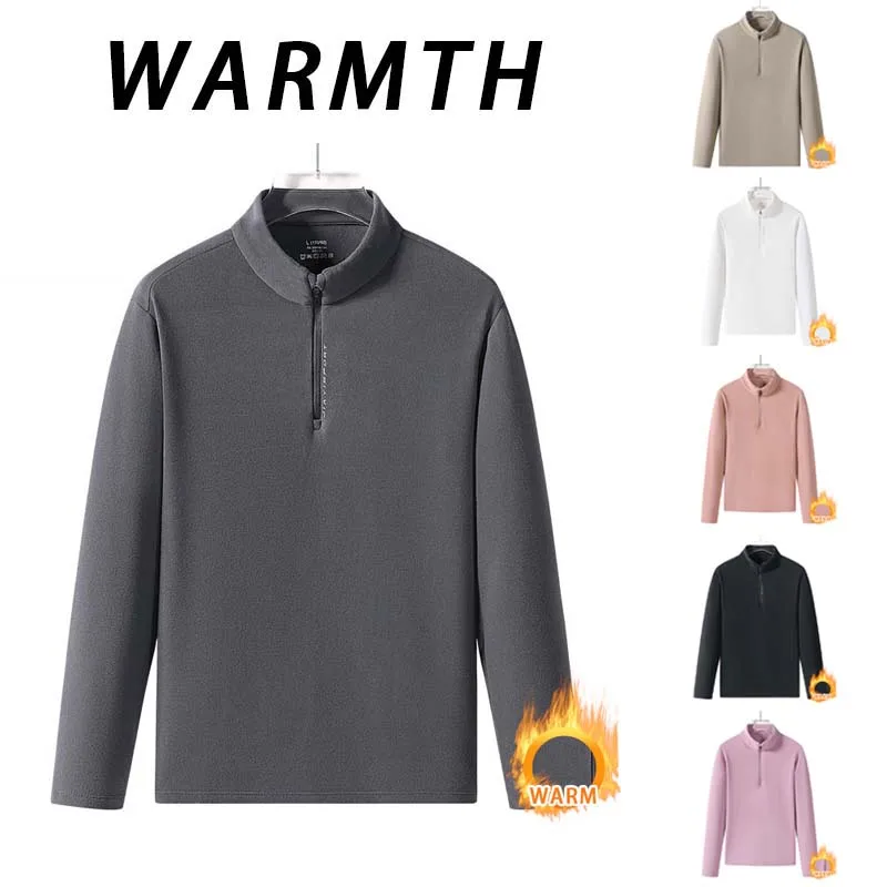 Men's Winter Warm Sweatshirt Pullover Solid Color Half Zipper Women Cashmere Sweater Slim Long Sleeve Sweatshirts Fashion Top