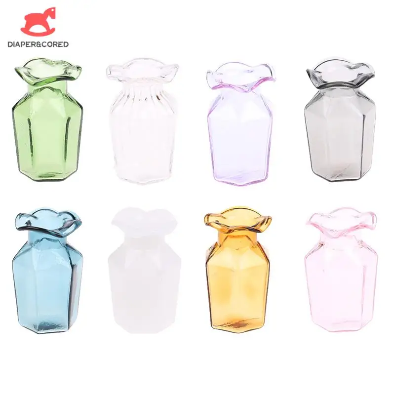 1pcs 1:12 Scale Dollhouse Miniature Glass Vase Food Play Scene Model DIY Glass Bottle Vase For Dollhouse