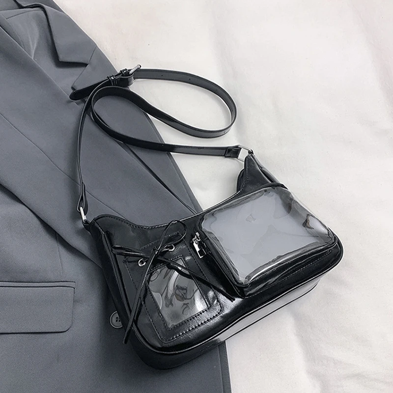 

Women's Transparent Bags Self-Made Single Shoulder Fashionable Commuter Bag PU Material Transparent Versatile Trendy Pain Bag