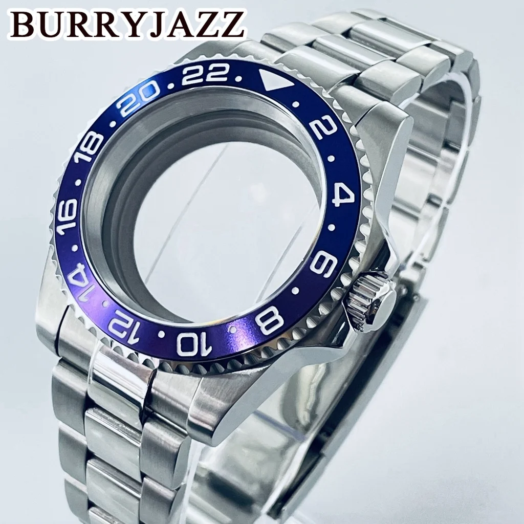 BURRYJAZZ 40mm SUB GMT Case NH35 NH36 NH34 NH38 NH70 NH72 ETA2824 PT5000 Watch Case Sapphire Glass Aluminum Bezel