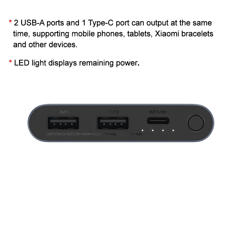 Xiaomi 10000 mAh 22,5 W Powerbank, 3 Anschlüsse, USB-C-Schnellladung, Aluminiumlegierung, unterstützt niedrigen Strommodus, für iPhone 16 15 14 13