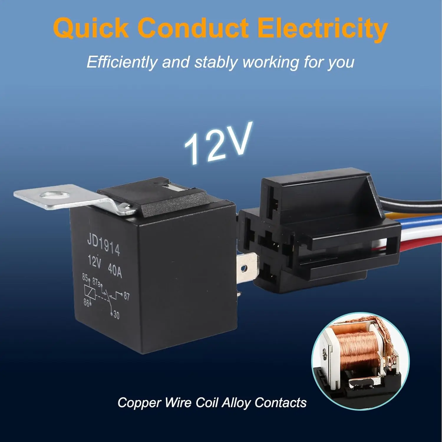 2pcs Car Relay with Harness 12V 40A 5 Pin SPST Harness Sockets with Color-Labeled Wires for Automotive Truck Van Motorcycle Boat