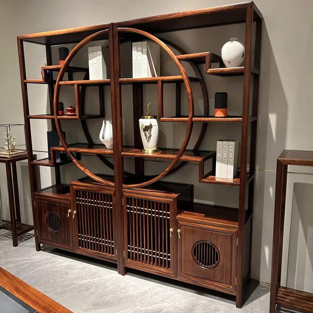 New Chinese-style solid wood bogu frame tea room study Duobao Pavilion storage shelf living room partition ebony whole house