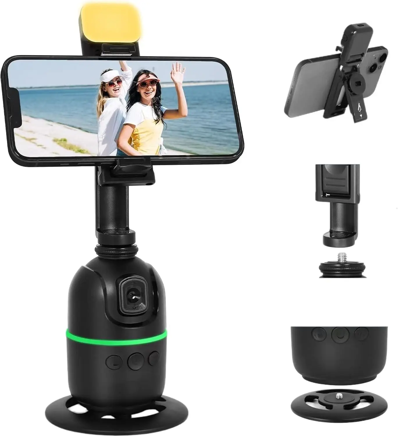 

Auto Face/Body Tracking Tripod, 360° Rotation Phone Holder with Fill Light, Auto Tracking Phone Stand, Smart Gesture Control