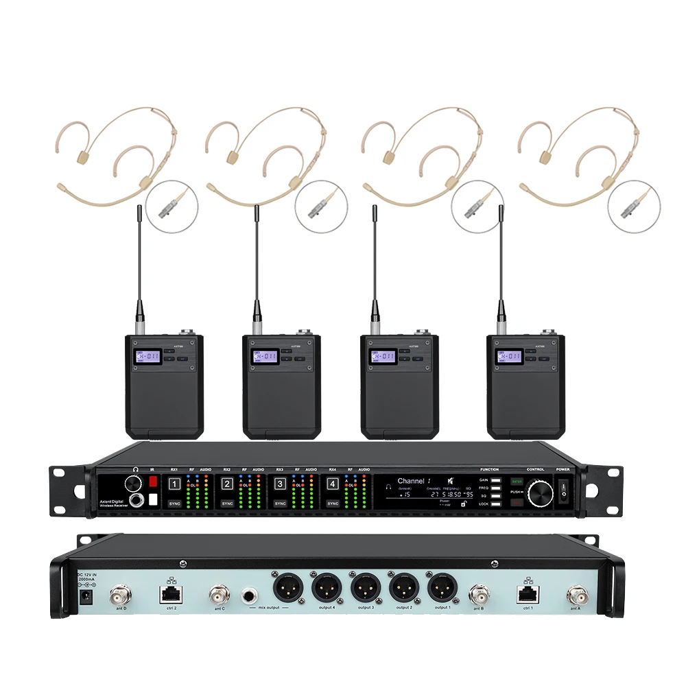AD4Q Professional Wireless Lavalier/Headset Microphone 4 Channel UHF 512-937mhz Studio Microphone for Wireless  Microphones view 2