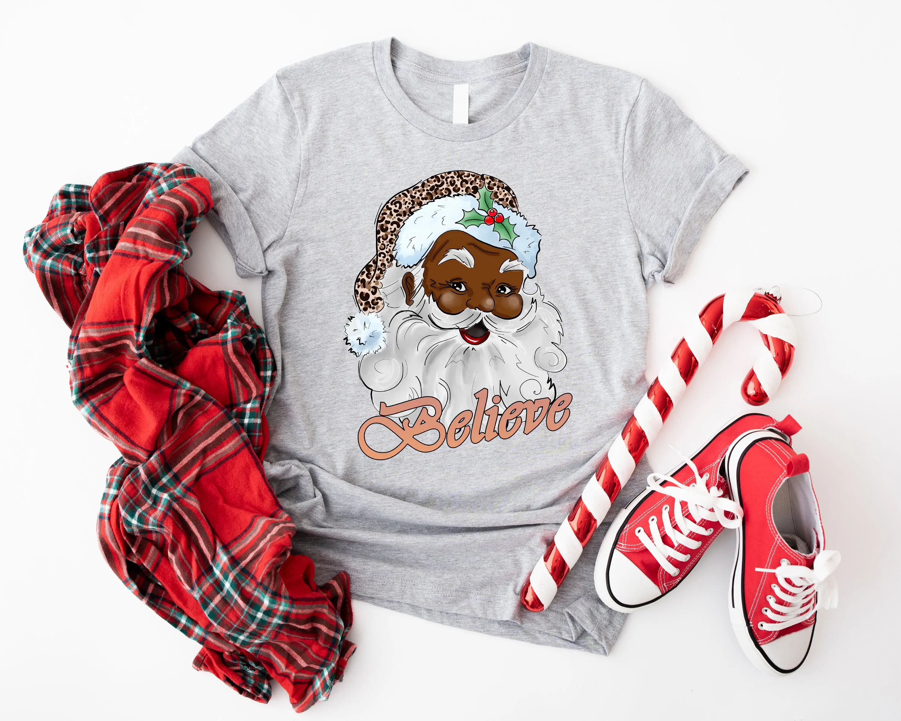 Merry Christmas Black Santa T Shirt Afro American Funny Winter Sweat Believe Head