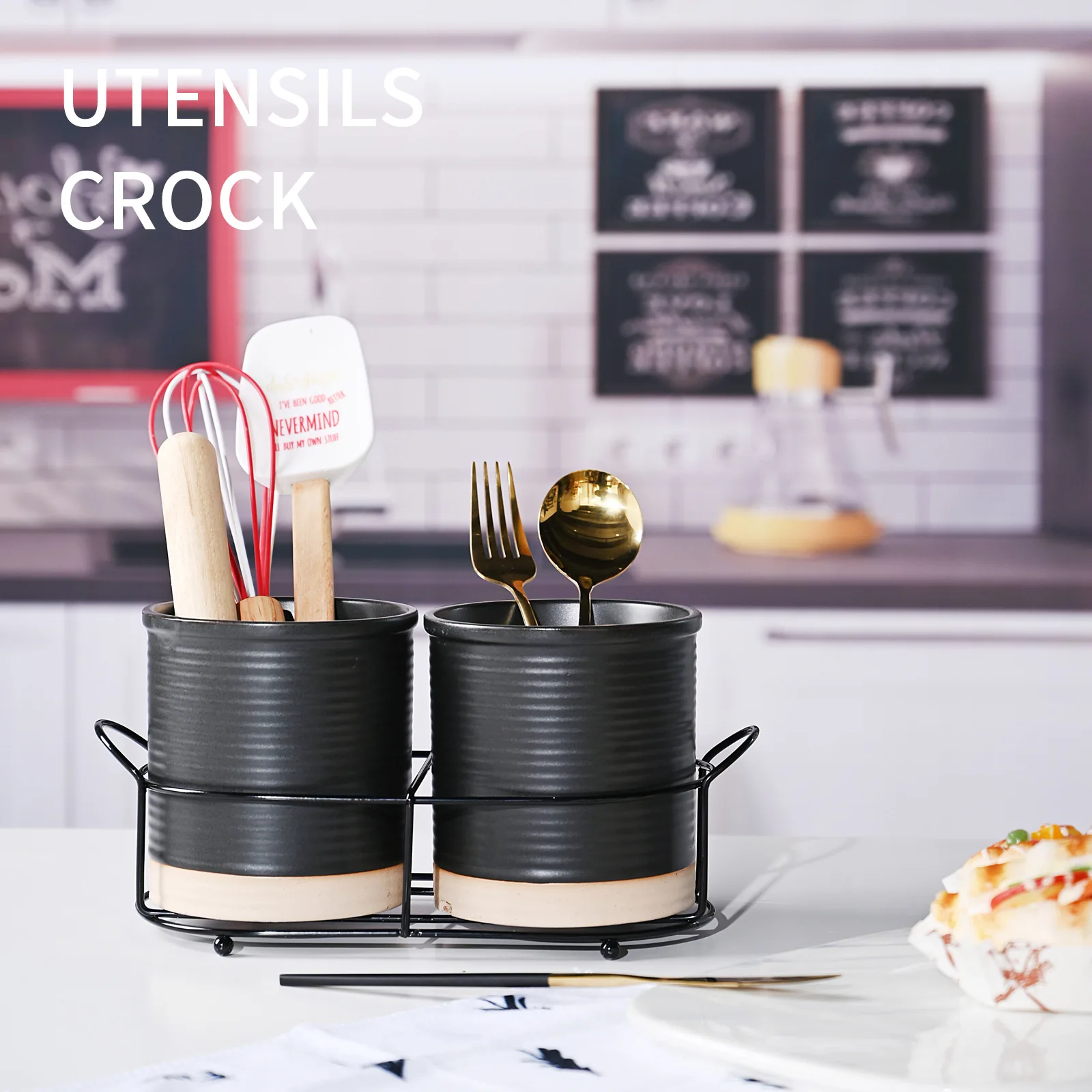 

Creative Chopsticks Barrel Kitchen Tools Pot Spatula Spoon Storage Rack Table Top Shelf Ceramic Kitchen Storage Container Modern