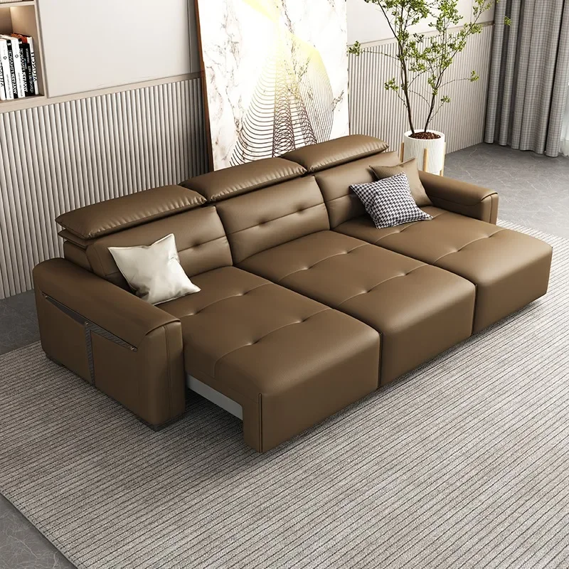 

Electric function leather sofa bed living room size apartment Italian minimalist