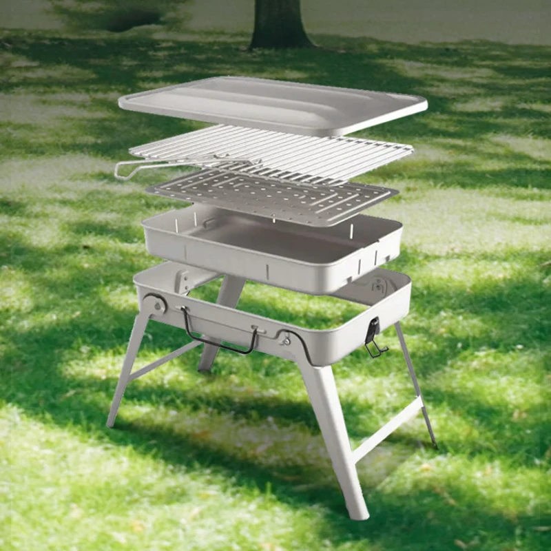 Barbecue Grill Outdoor Camping Portable Folding Grill Grill for 4 People Household Garden Charcoal Firewood