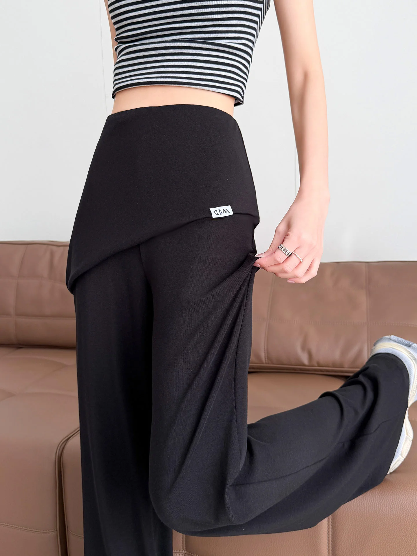 High Waist Extended Length Casual Pants Women's Spring Autumn Black Micro Flared Pants High Elasticity Straight Leg Trousers