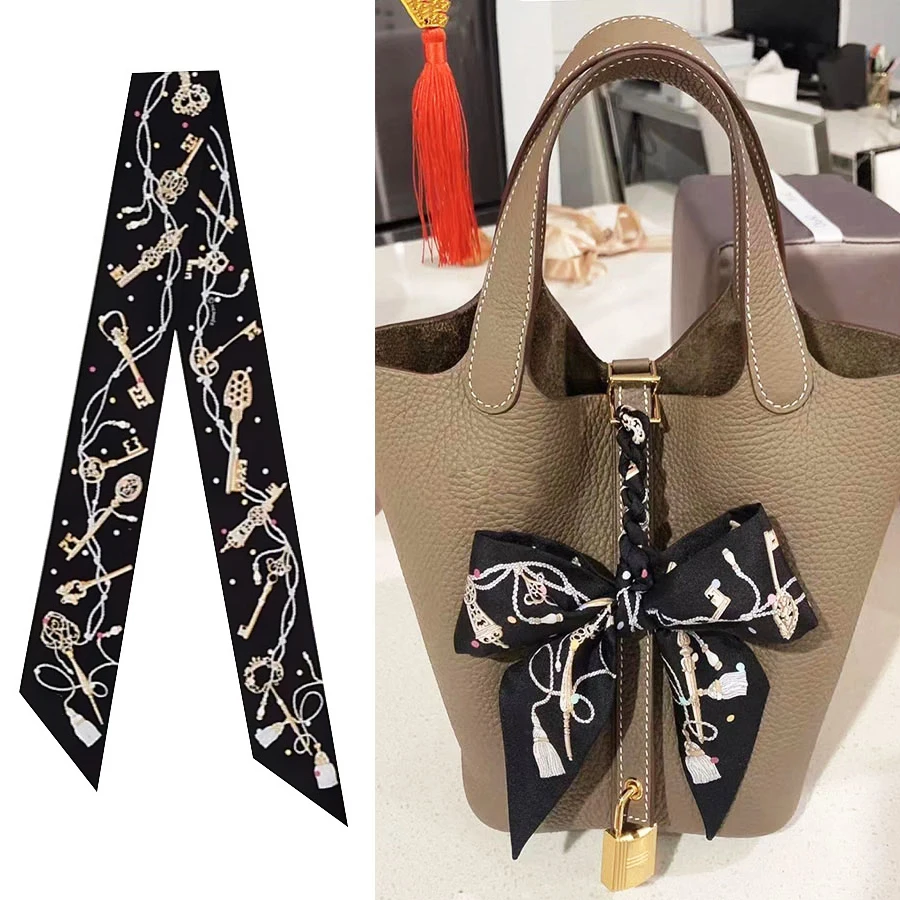 French Summer Classic Key Chain Female Decoration Twill Long Ribbon Binding Bag Silk Ribbon Hair Belt Hot Selling Small Scarf