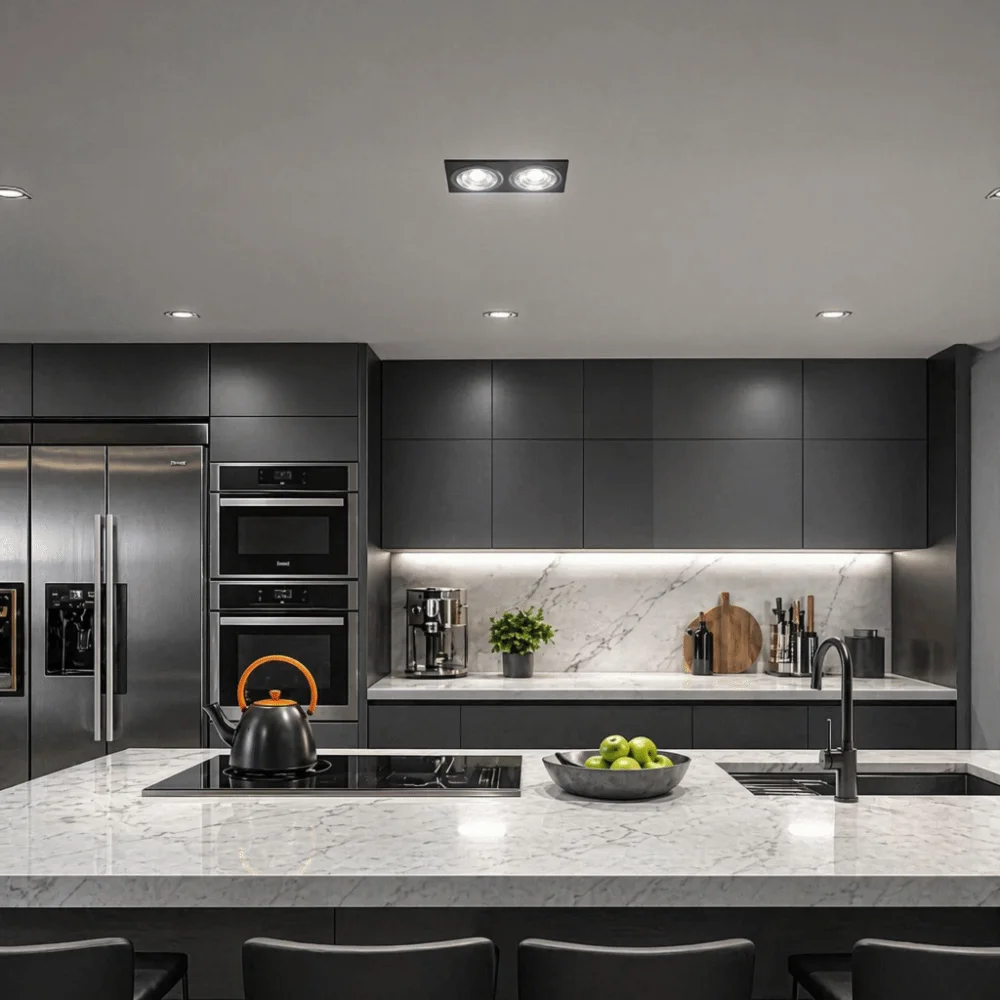 Energy Saving 2 X 7W Recessed Ceiling Light Double Head AC85-265V COB Downlight Black Rectangle Recessed Lighting Kitchen