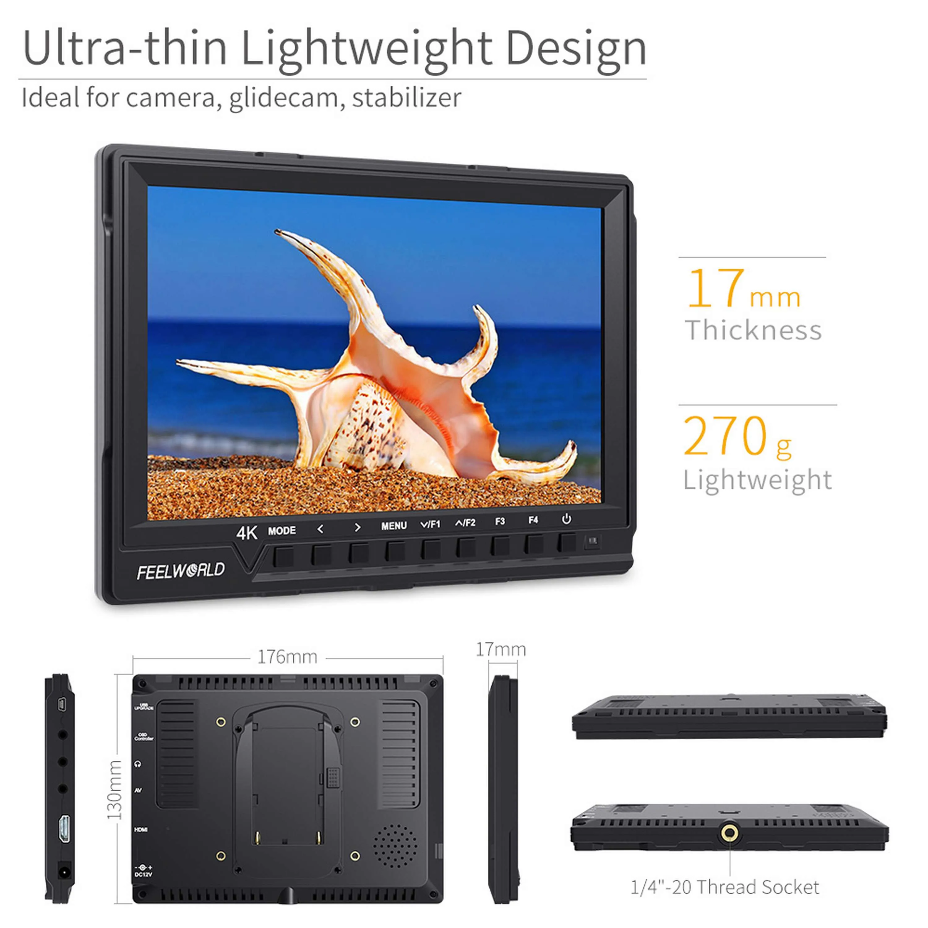 Feelworld fw760 portátil 7 Polegada melhor monitor guindaste peças monitor de quadro aberto para vídeo dslr com tela ips monitor tela toque