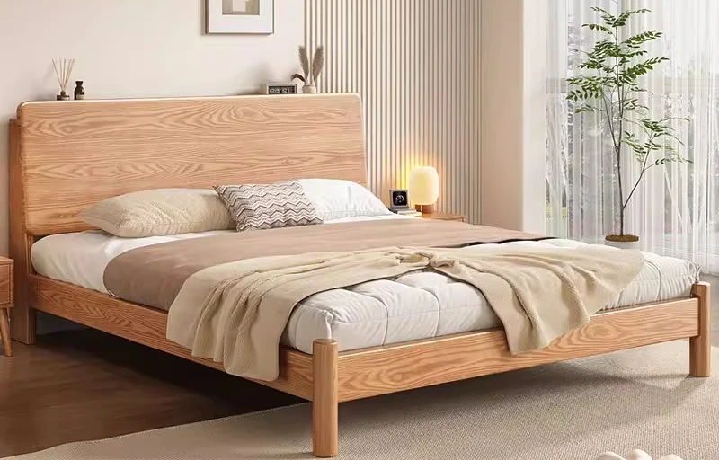 All solid wood Chinese master bedroom wooden bed 1.5 modern storage 1.8 double bed thickened