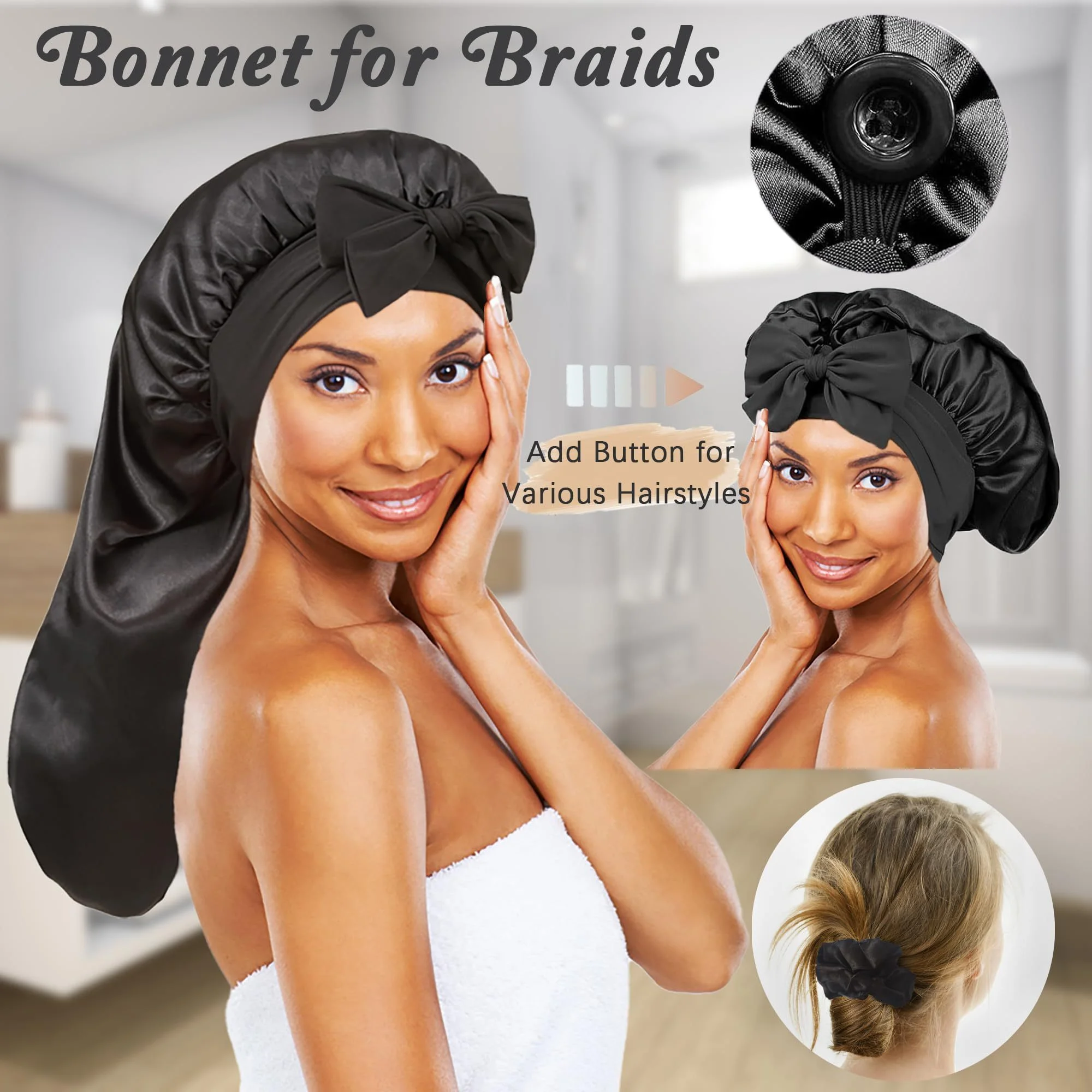 2 шт. очень больших атласных ш – обзор и цена Satin Hair Bonnet