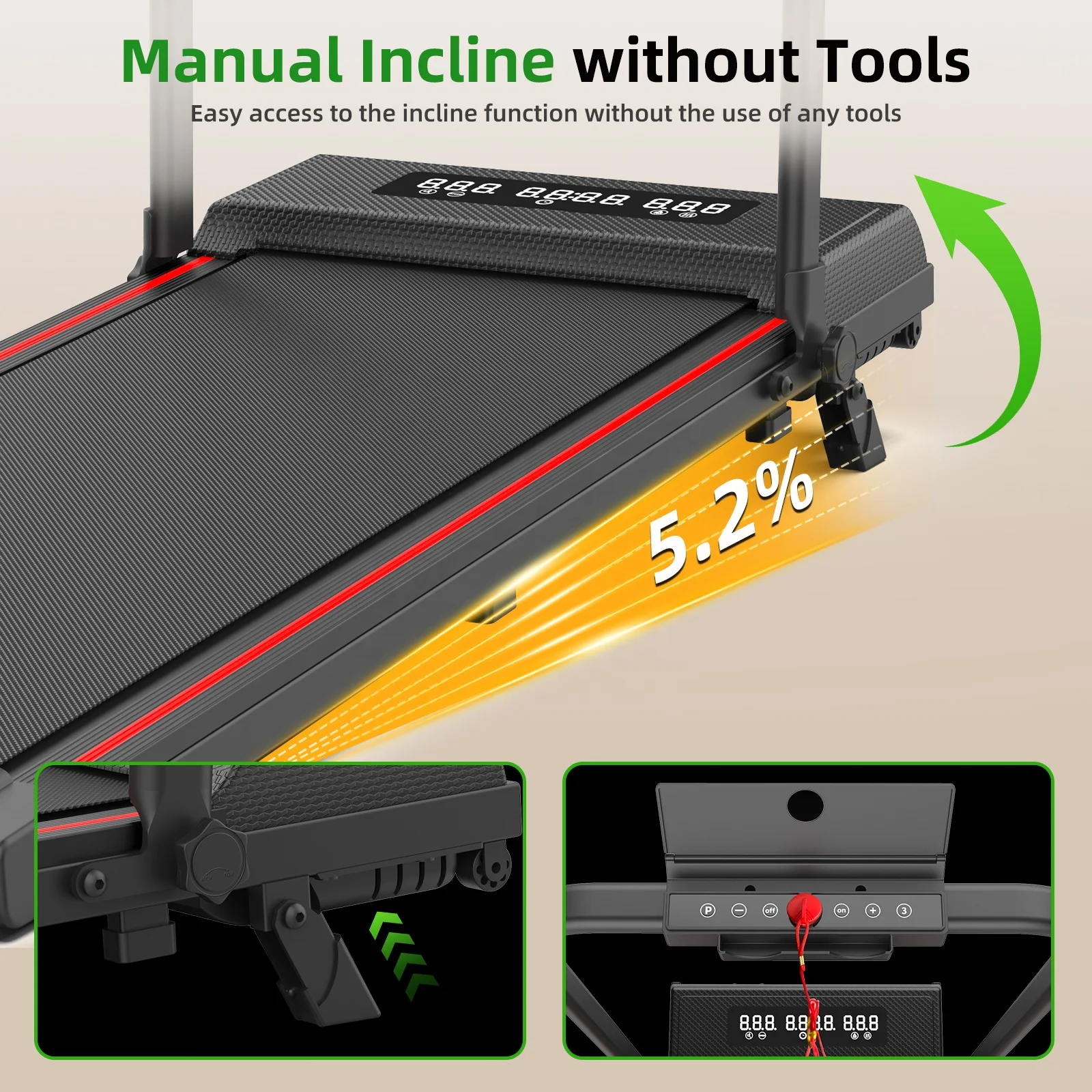 

Incline Portable Walking Pad, Mini Desk Foldable Treadmill Machine, Supports Manual & Electric Modes