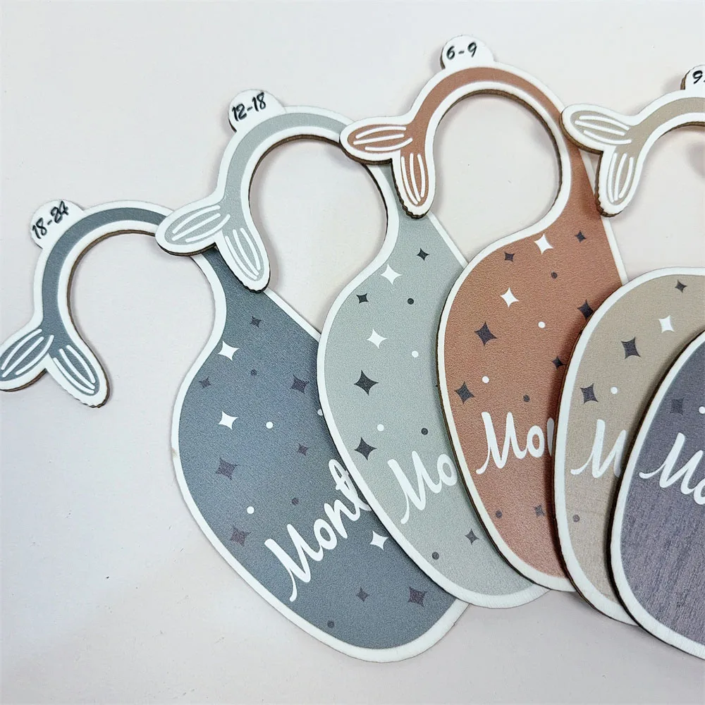 Baby Closet Dividers 7pcs Wooden Baby Closet Size Organizer One-Side Whale Shape Neutral Baby Clothes Size Hanger from NB to 24m