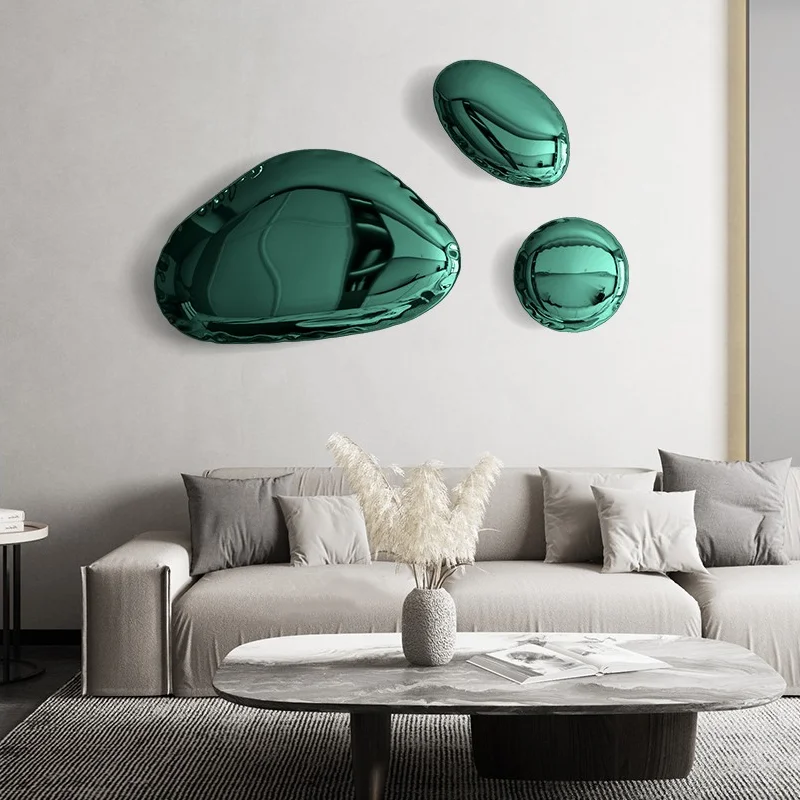 Stainless steel pebble sculpture | artistic water drop mural | soft installation