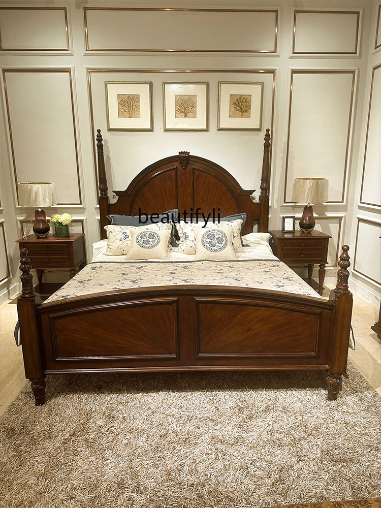 

American Retro Victoria Solid Wood Double Bed Roman Column 1.8 M Double Classical Villa Furniture