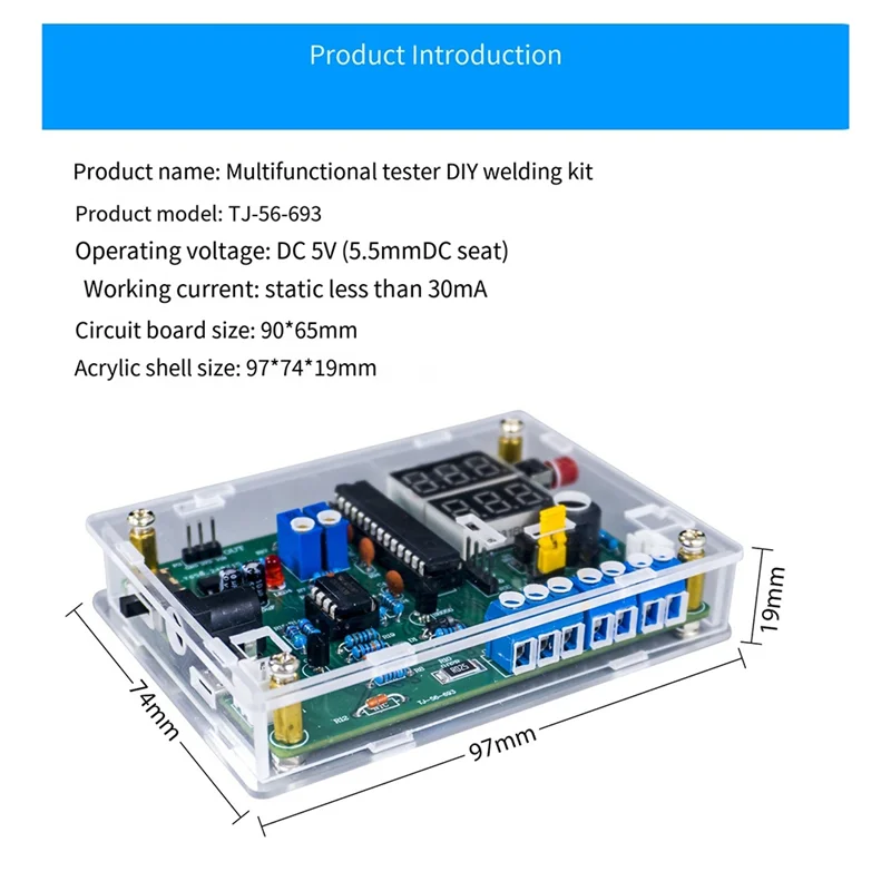 Multi-Function Meter DIY Soldering Kit Voltage Current Temperature Measurement PWM Signal Generator Loose Part TJ-56-693-A27R