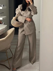 Elegante giacca Blazer con risvolto con lacci Set donna Patchwork pantaloni larghi larghi a gamba larga tuta Fashion Office Lady Streetwear 2024 nuovo