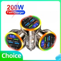 6 Ports 200w Car Charger USB C Car Phone Charger PD Type C Power Adapter In Car Fast Charging For IPhone QC 3.0