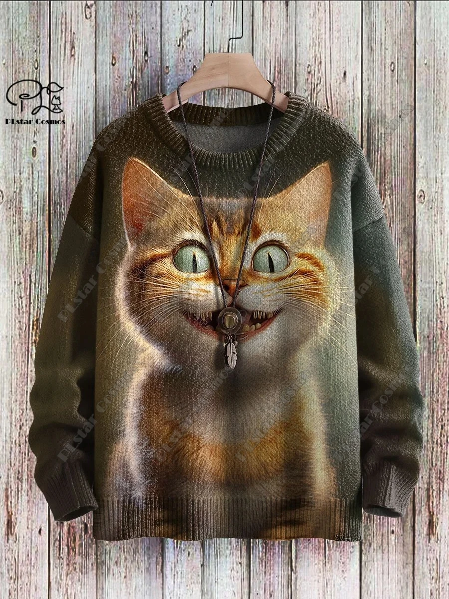 

3D printing animal series cool cat print pattern ugly sweater casual winter warm sweater new style unisex S-11