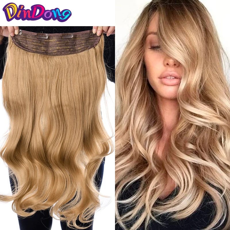 Dindong clipe sintético em extensões de cabelo ondulado 24 polegadas 190g 613 de cabelo resistente ao calor premium # marrom loiro 19 cores disponíveis