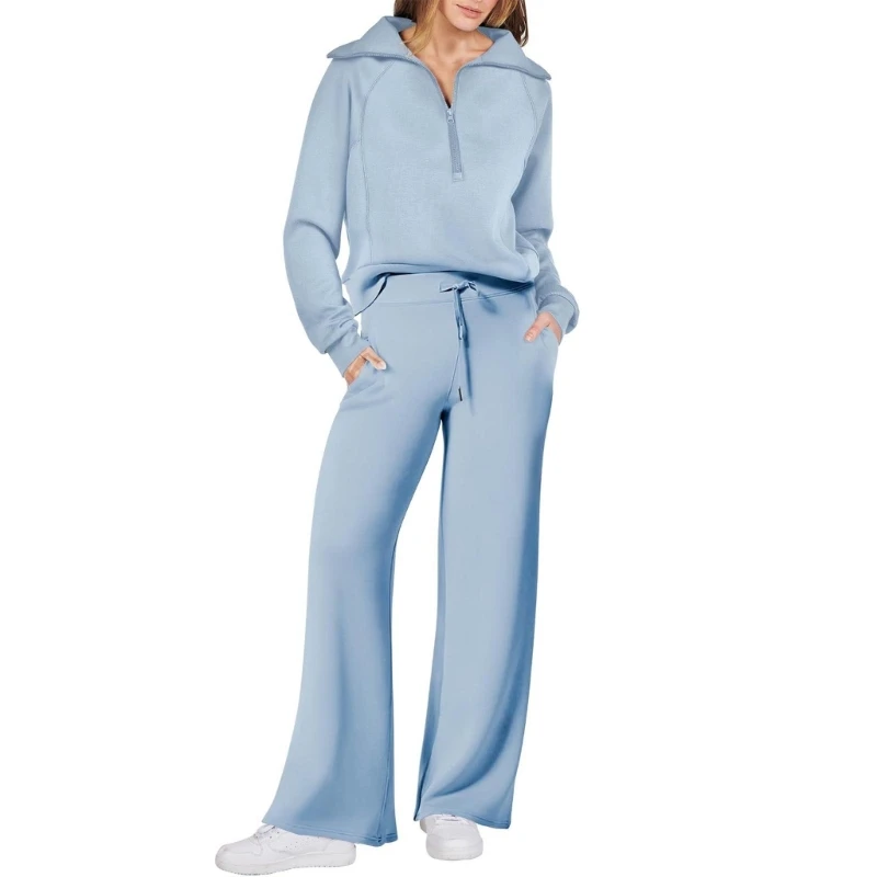 Autumn Womens Sweatsuit Long Sleeve Outfit Set Casual Pullover and Wide Leg Pants Tracksuits Set Sleepwear Loungewear Casual