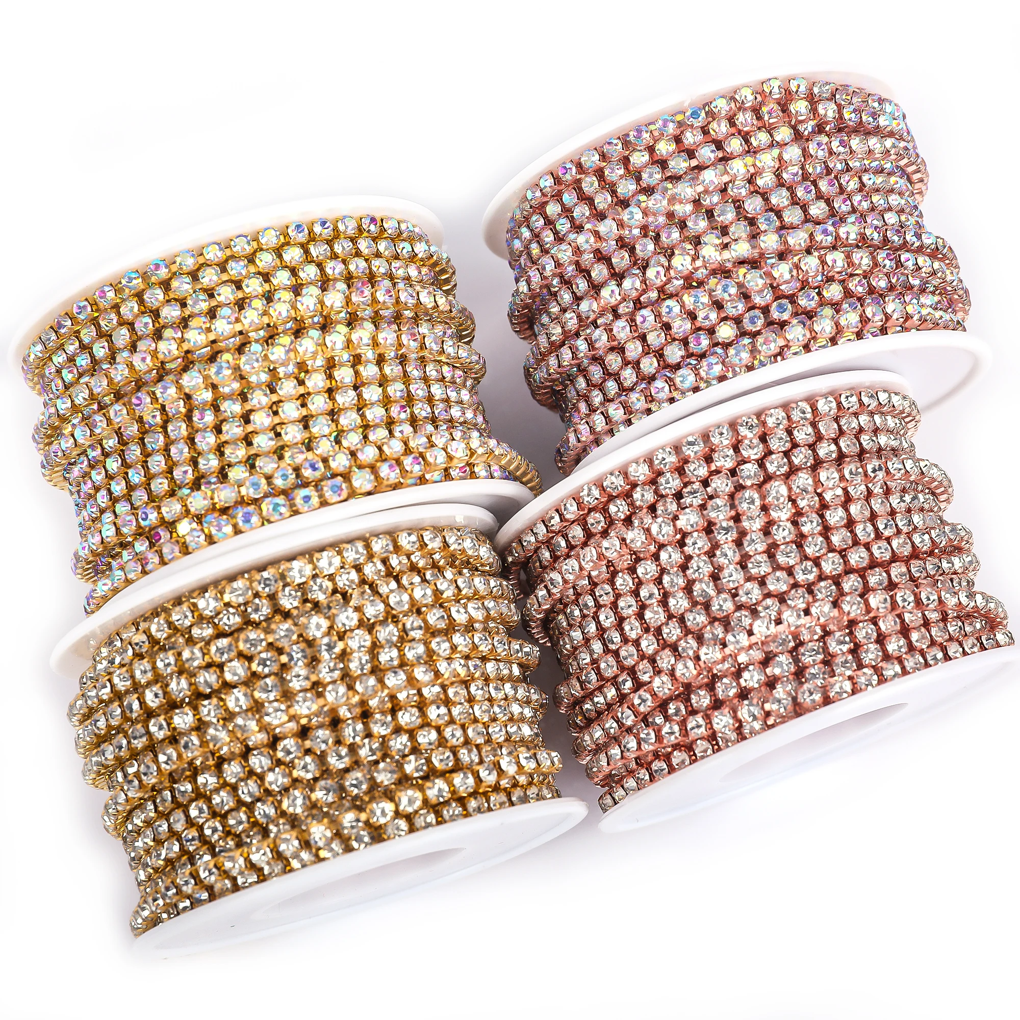 Vc ss 4,5-ss18 (1,5mm-4,5mm) silber/gold rot ab Basis Kristall dichte Strass kette Kleidung Nähen Glas Strass Cup Kette