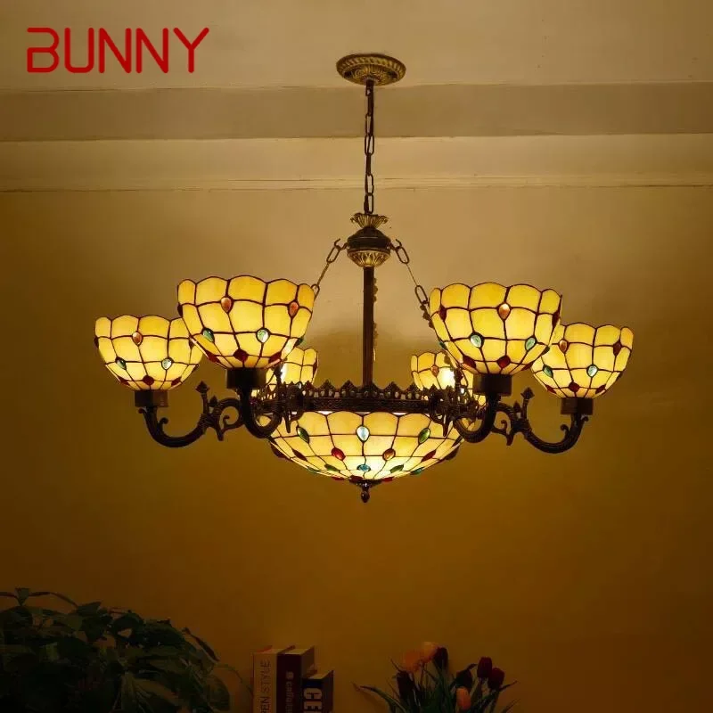 

BUNNY Tiffany European Living Room PendantLamp Vintage Creative Color Glass restaurant Bedroom Hotel Chandelier