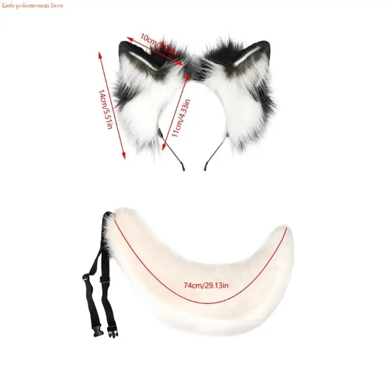 F92D 1Pc Foxes Costume Foxes Tail Foxes Ears Headband Faux Furs Tail for Halloween Christmas Cosplay