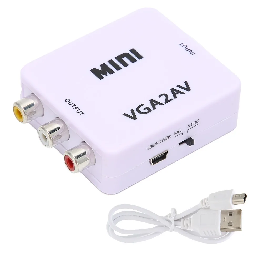 

Конвертер Plug and Play Mini VGA в AV HD 1080P с кабелем для передачи данных, аудио-видео конвертер, HD видеоконвертер для ТВ и ПК