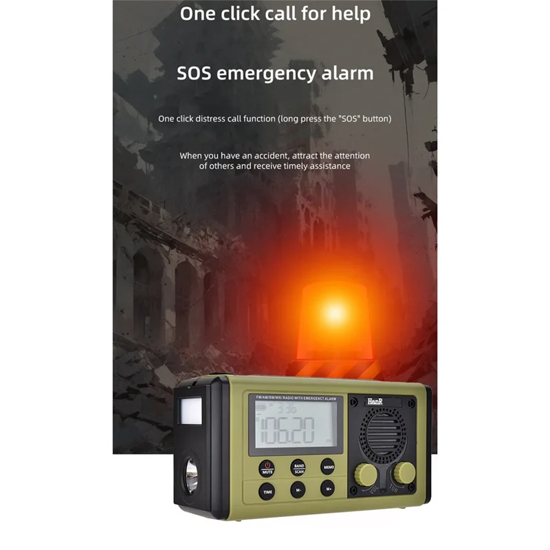 CLCU HRD907 10000Mah Crank Radio Solar Charging Emergency Mobile Lighting Portable Radio For Blackout For Emergency Use B
