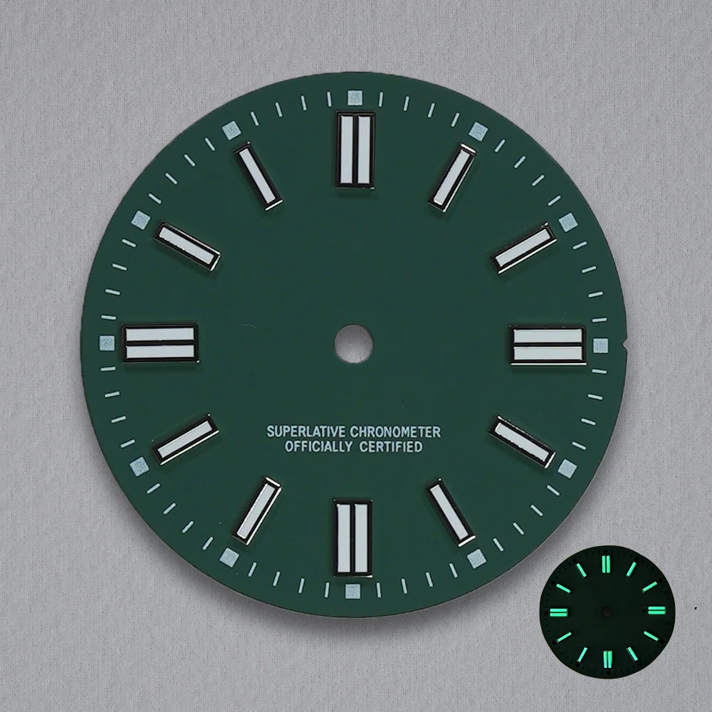 NH35-esfera S de 28,5mm, esfera de reloj luminosa verde para NH35 NH36, movimientos, accesorios de modificación de reloj