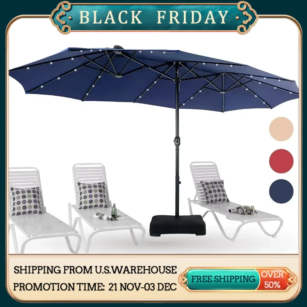 

Outdoor umbrella, 15 foot large terrace umbrella with solar lights, 36 LED lights, including umbrella holder, outdoor umbrella