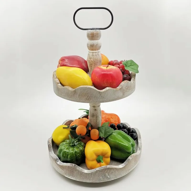 Wooden Layered Cake Rack 2 Layers Handmade Brown Suitable for Food Fruit Cupcakes
