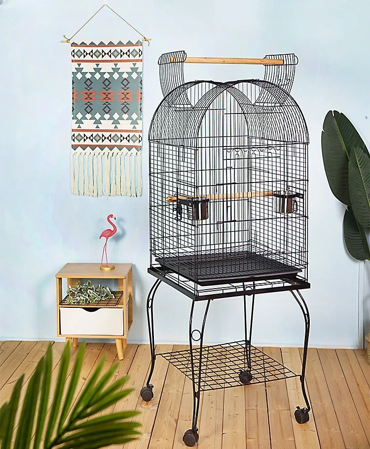 

Large Foldable Metal Bird Cage Solid Pattern Thickened Iron Wire Pet Villa For Starling Birds With Button Closure