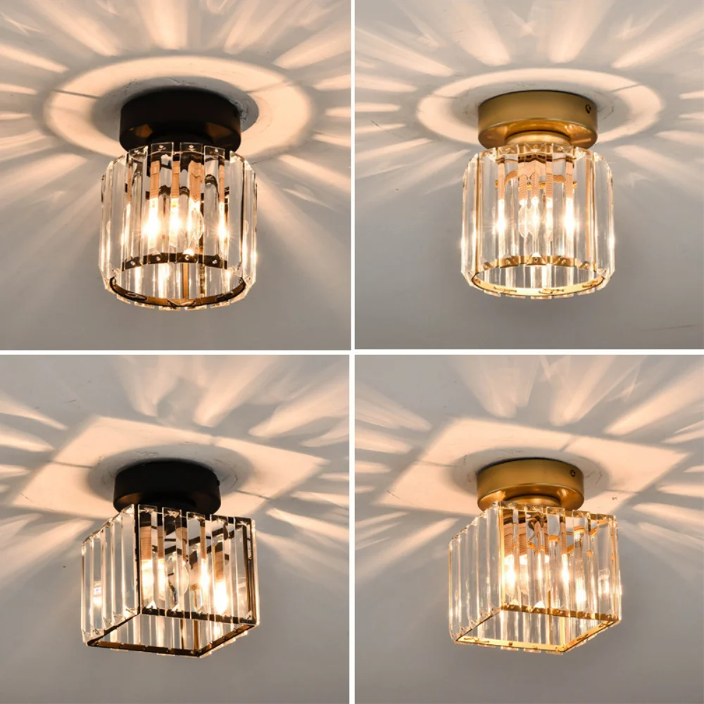 

Led Ceiling Lights Crystal Lampshade Balck Gold Living Room Bedroom Modern Round Square Decorative Ceiling Lamp E27