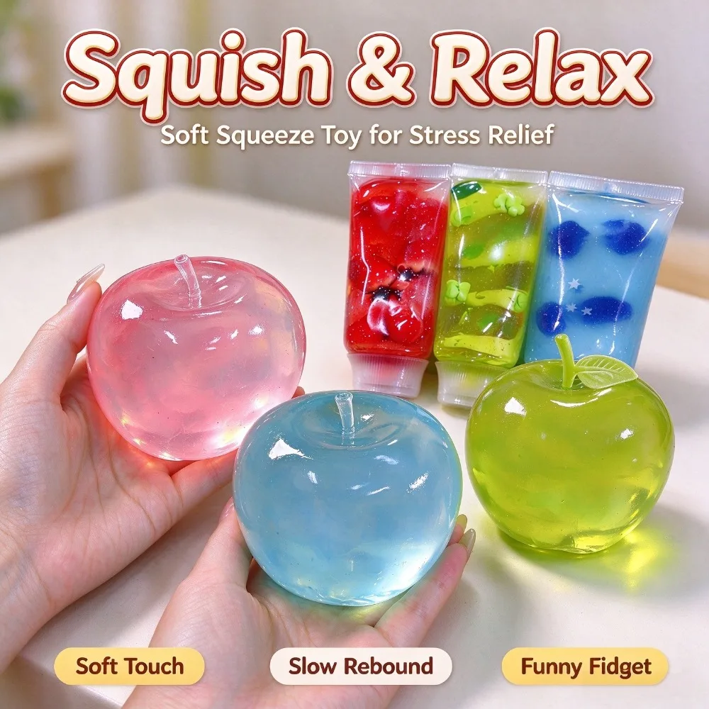 Transparent Apple Squishy Fidget Toy, Slow Rebound Stress Relief Squeeze Toy for Kids Adults