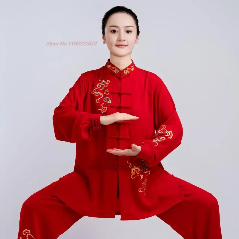 2024 tradycyjny chiński tai chi kung fu jednolity narodowy haft kwiatowy ćwiczenia wushu odzież sztuki walki zestaw kung fu