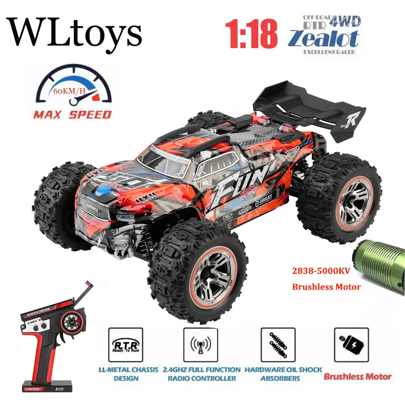 Wltoys 184008 1/18 échelle 2.4G RC voiture moteur sans brosse ESC 4WD tout-terrain haute vitesse 60 Km/H 3-en-1 jouet de course pour les garçons