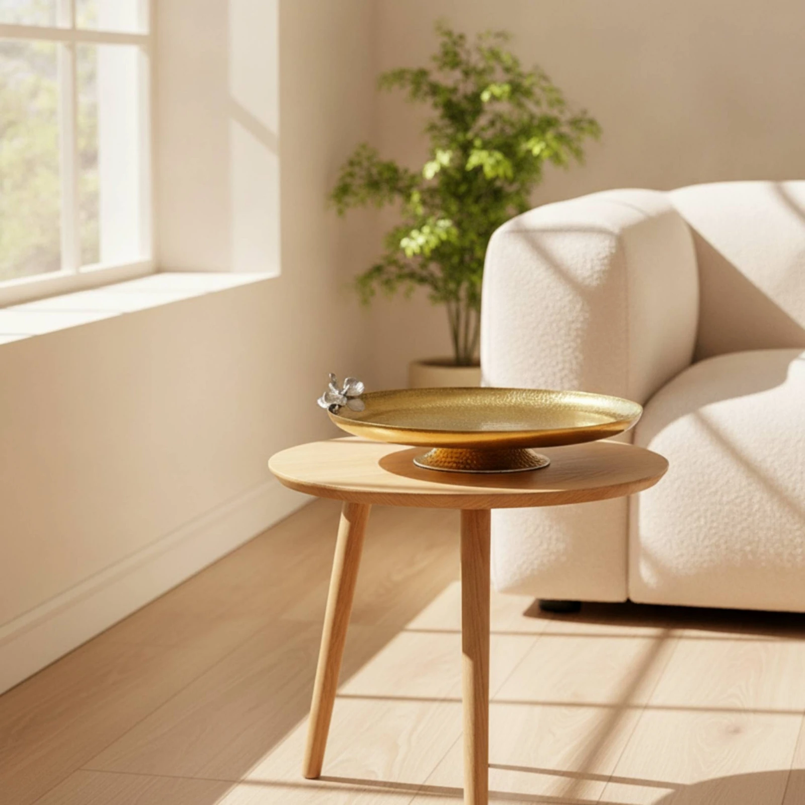 Oval Fruit Bowl with Pedestal Gold-Toned Bowl with Pedestal Base Decorative Tray Shallow Decor Textured for Hosts, Dining Table