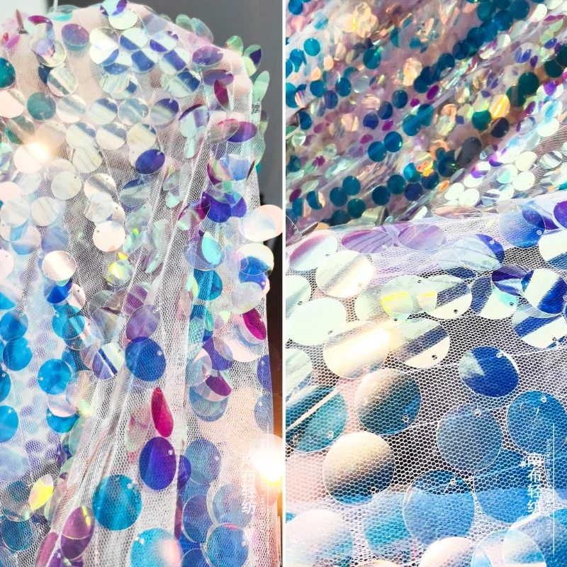 Sequin Mesh Fabric Fantasy Creative Wedding Dress Designer Wholesale Cloth Per Meter for Diy Sewing Material