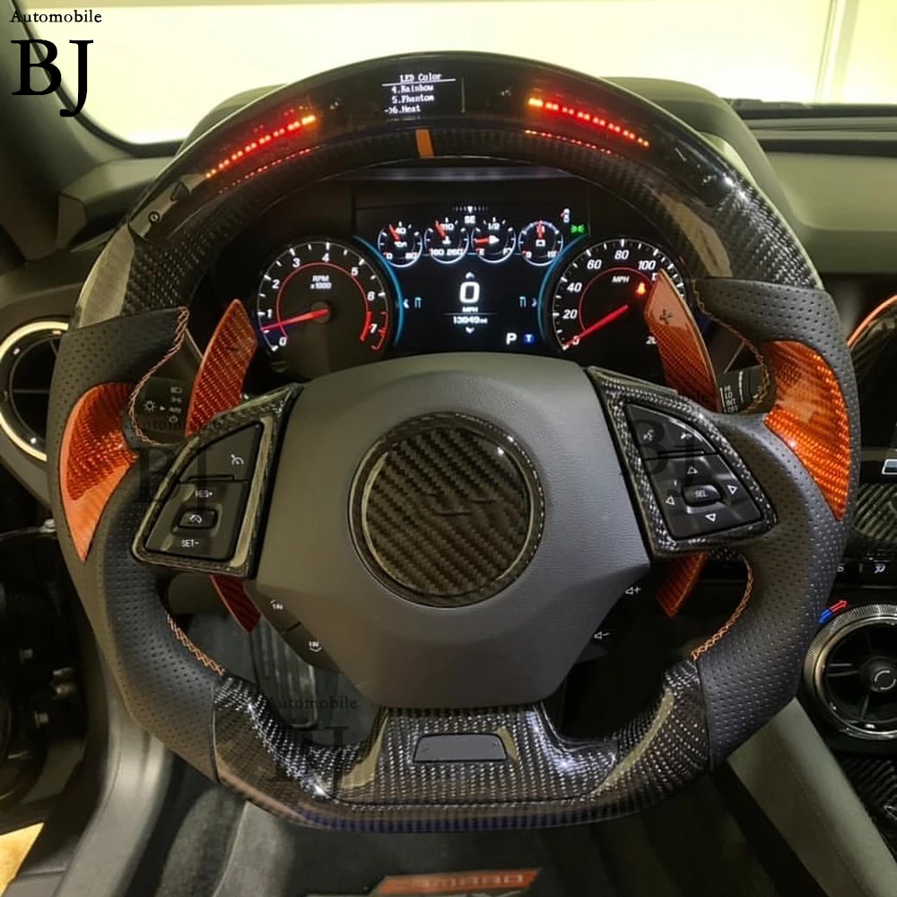 Carbon Fiber LED Steering Wheel Fit For Chevrolet Corvette Camaro SS ZL1 Customized Wheel 2016-2023