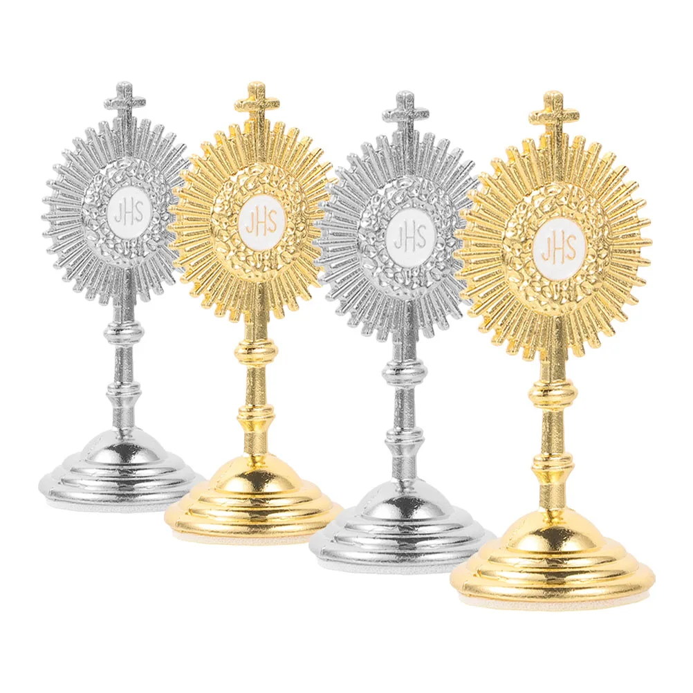 

4pcs Metal Desktop Ornaments Elegant Office Decor Zinc Alloy Small Cross Jhs Statue Space Saving Craft for Home