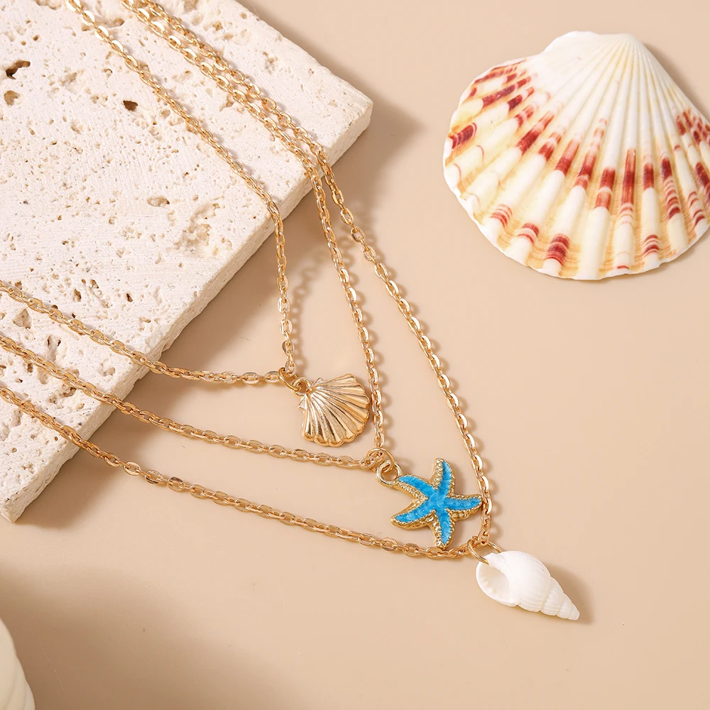 Aihua Boho Kreative Sommer Strand Seestern Muschel Halskette für Frauen Urlaub am Meer Geschenke Handgemachter Schmuck Accessoires – Detail 6