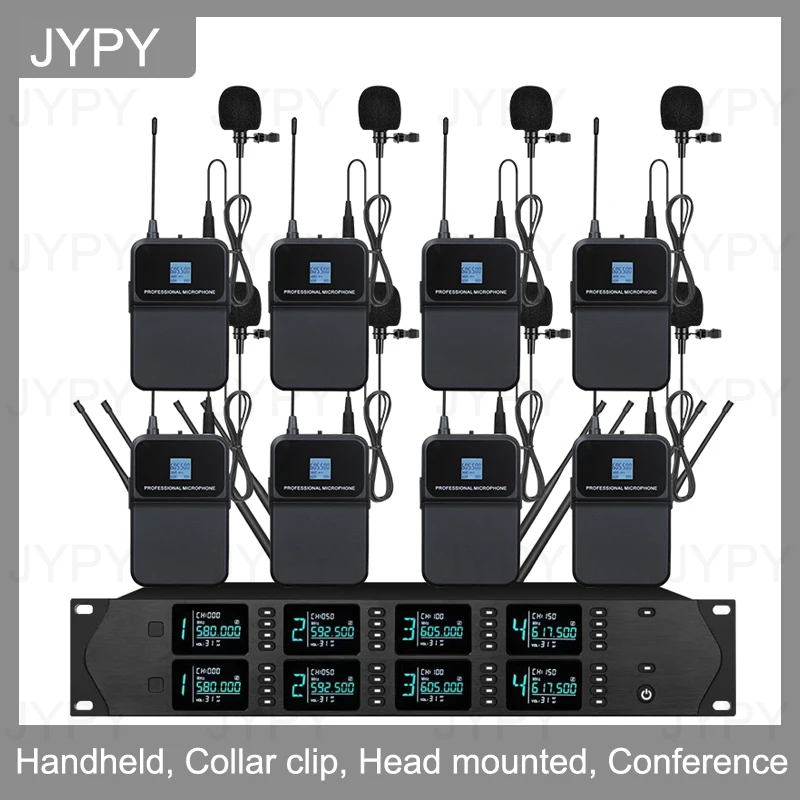 Professional UHF Wireless Microphone System 8 Channel Handheld Lavalier Microphone Church Wedding Outdoor Stage Microphone