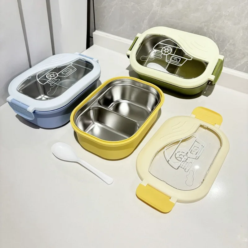 Minimalist Stainless‑Steel Lunch Box Pupil Two‑compartment Divided Double‑deck Bento Container Office‑worker Thermal Insulated