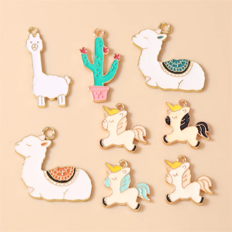 20 Stück Gemischte Niedliche Pflanzen- und Kaktus-Anhänger, Emaille-Tierfiguren Alpaka und Pferd für Schmuckherstellung, Halsketten, Ohrringe, DIY-Zubehör – Detail 1